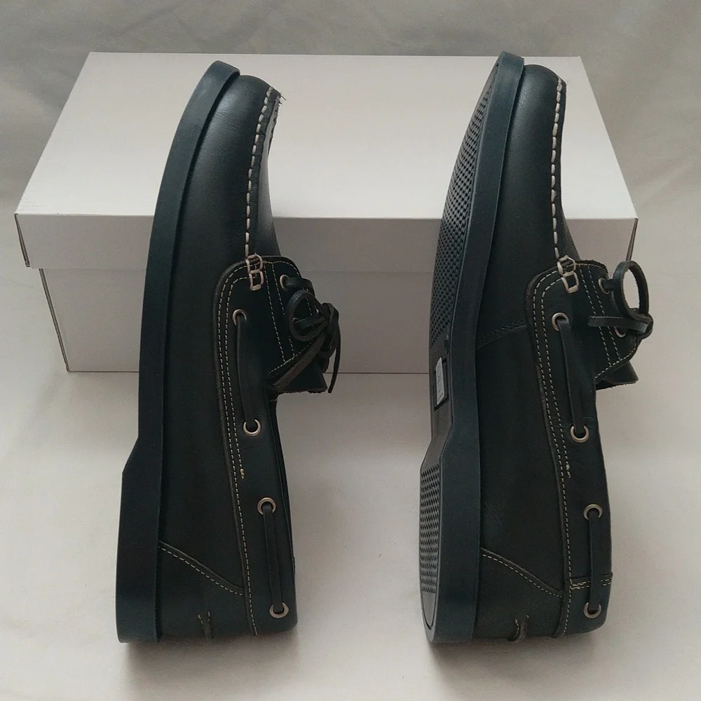 Danassa made in Portugal men's classic leather lace up boat shoes Sz 42 navy